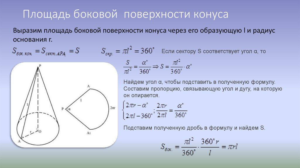 Боковая площадь конуса