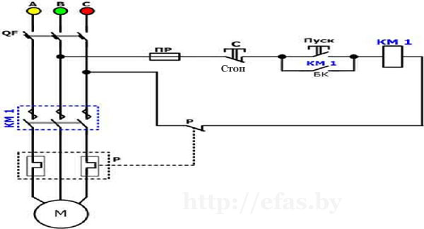 Схема подключения магнитного пускателя на 220 в через кнопочный пост схема