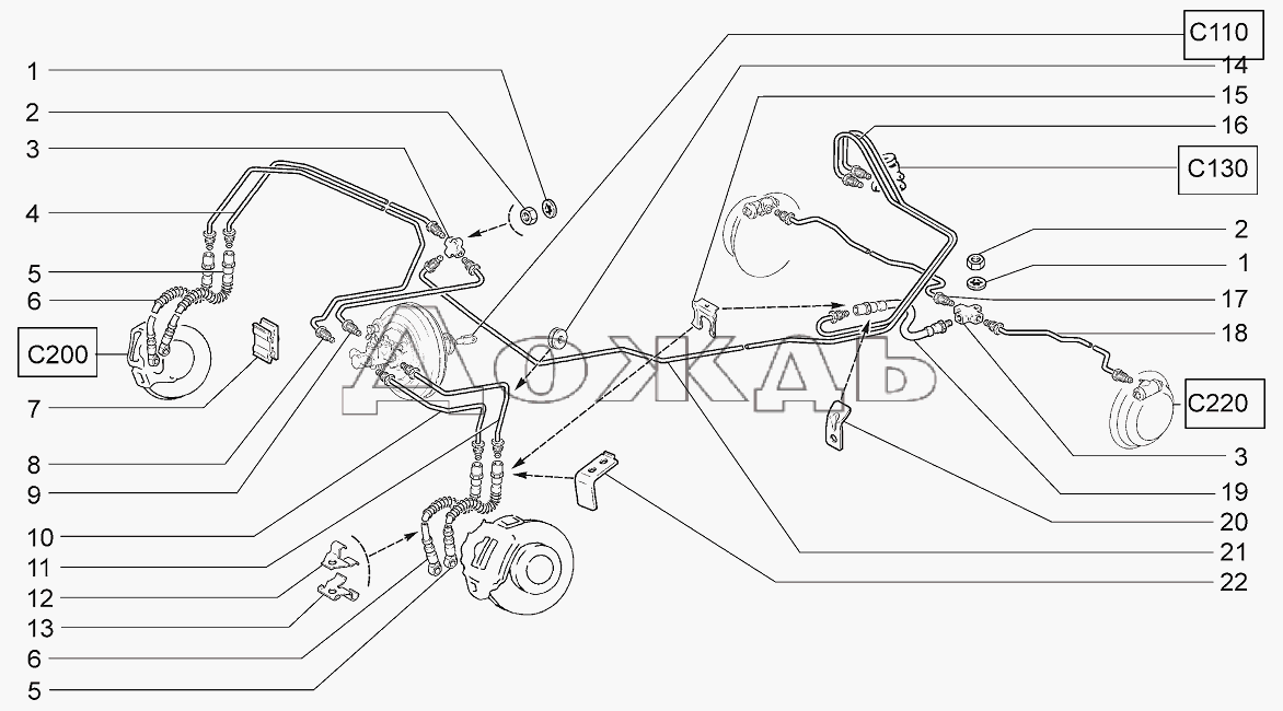 Схема тормозных трубок ваз 2115